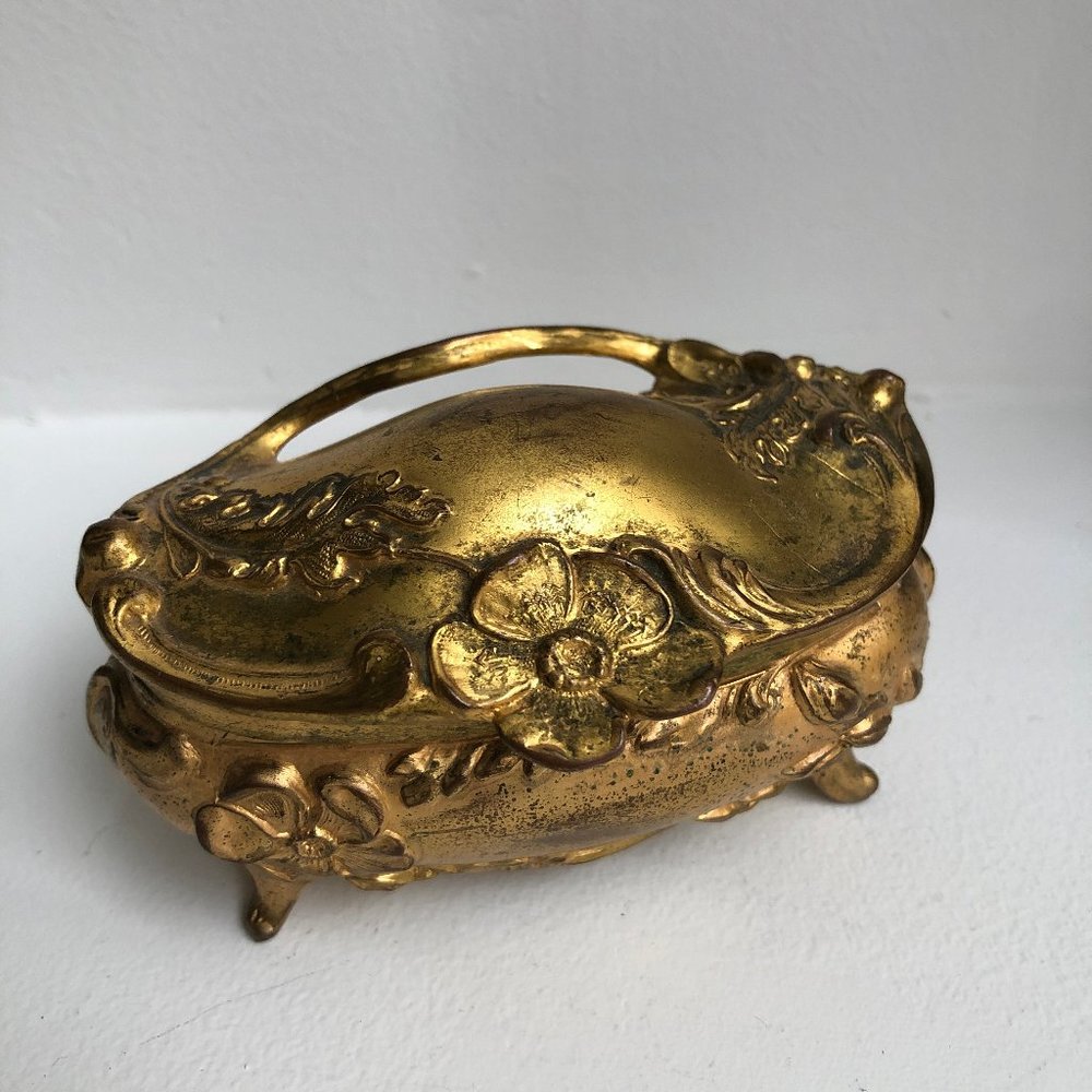 Antique Gold Floral Motif Jewelry/Trinket Box